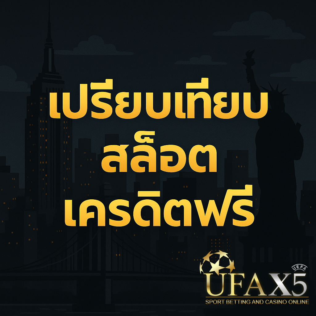 ภาพอินโฟกราฟิกเปรียบเทียบสล็อตเครดิตฟรี พื้นหลังเมืองนิวยอร์กโทนดาร์ก แสดงข้อความโปรโมทสีทอง ช่วยให้บทความโดดเด่นบน SEO